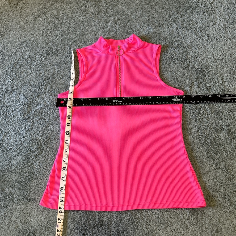 No Boundaries Hot Pink Ribbed Sleeveless Quarter-Zip Mock Neck Tank Top - Picture 7 of 7